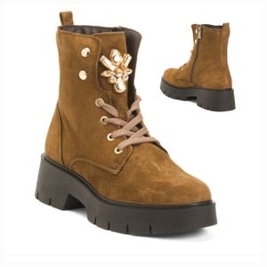 IGI & CO. Cognac Brown Suede Lace Up Ankle Boots